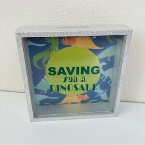 Saving For A Dinosaur Bank Shadow Box Silver Glitter